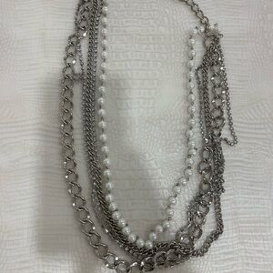 Elegant Silver and White Layered Necklace